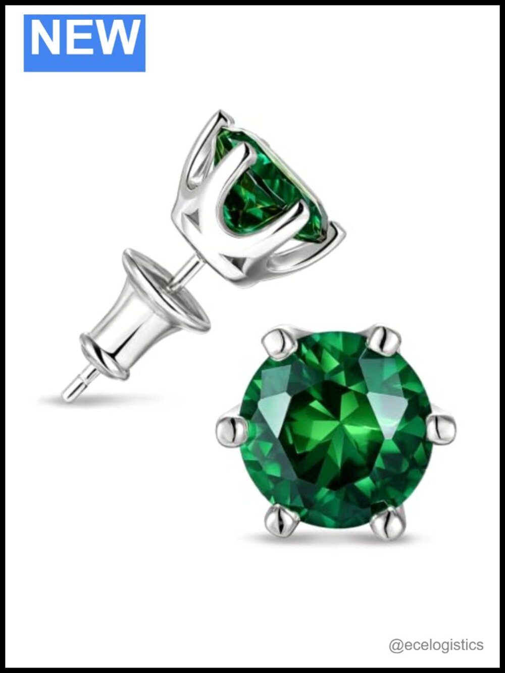 Sterling Silver Lab-Created Emerald Solitaire Stud Earrings